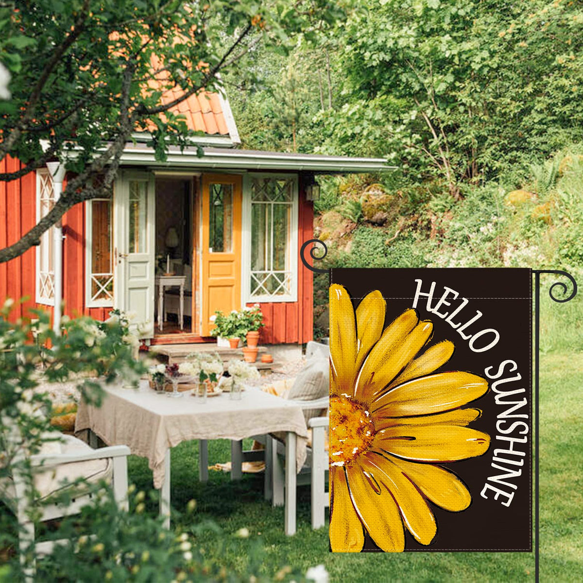 AVOIN colorlife outdoor flag close-up on weather-resistant spun polyester.