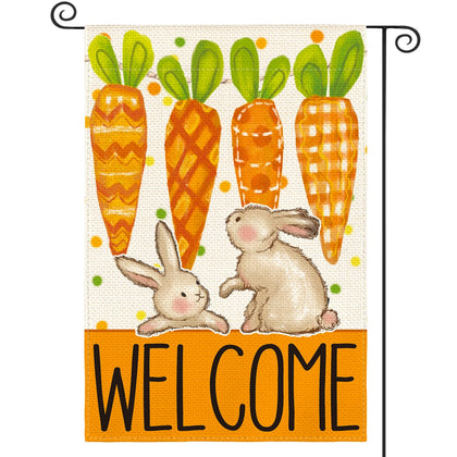 AVOIN colorlife Welcome Easter flag with bunnies welcomes guests outdoors.