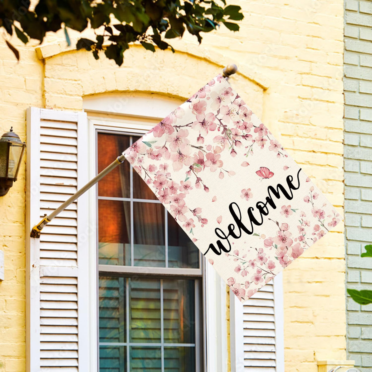 AVOIN colorlife welcome garden flag with seasonal blossoms and dual visibility