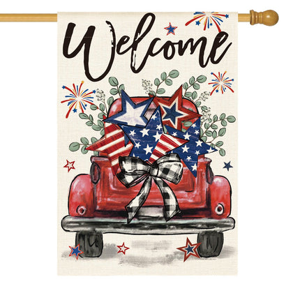 AVOIN colorlife Welcome Patriotic truck flag on porch boosting curb appeal
