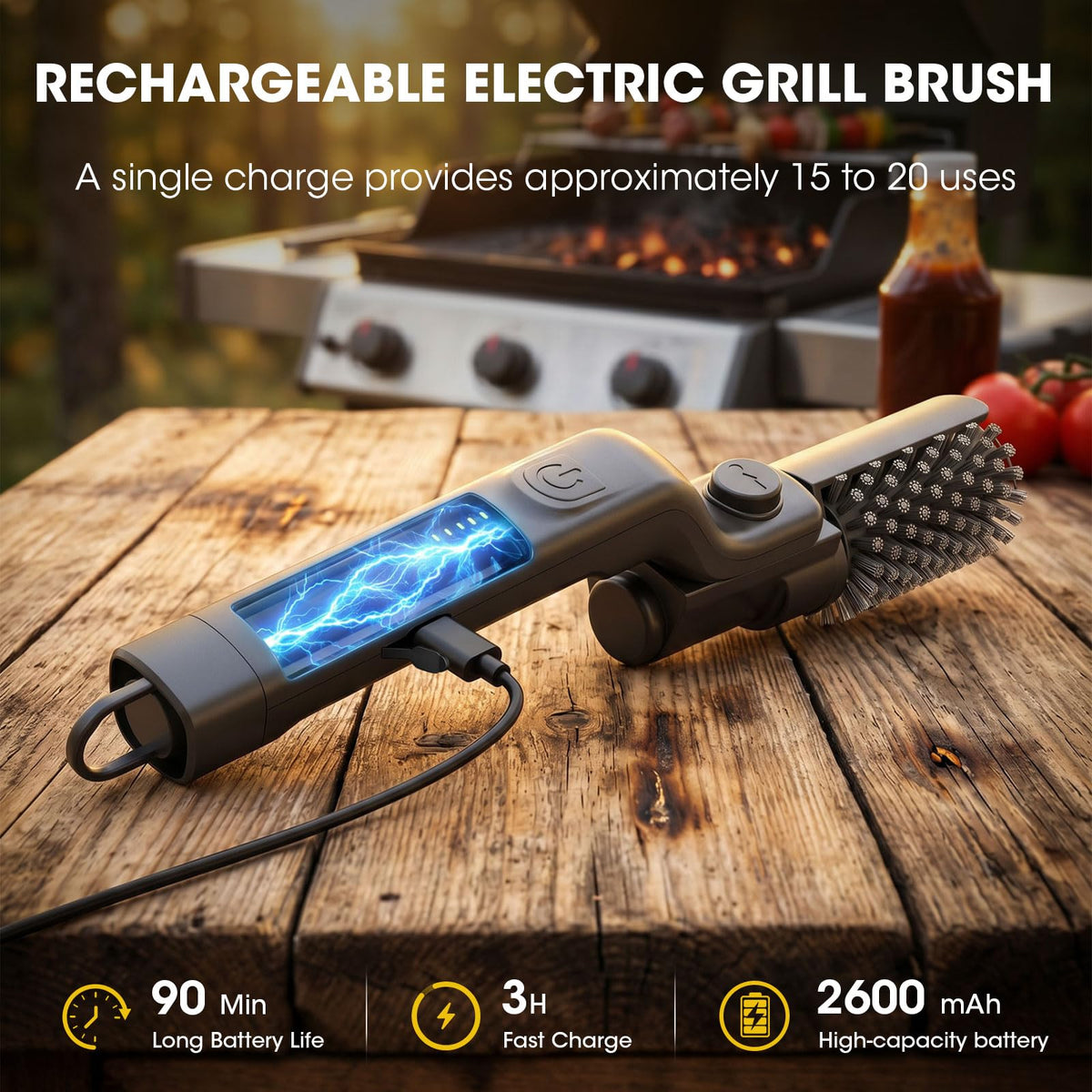 AVVKED electric grill brush with dishwasher-safe heads for easy cleanup