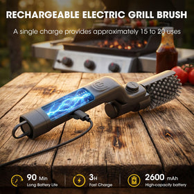 AVVKED electric grill brush with dishwasher-safe heads for easy cleanup