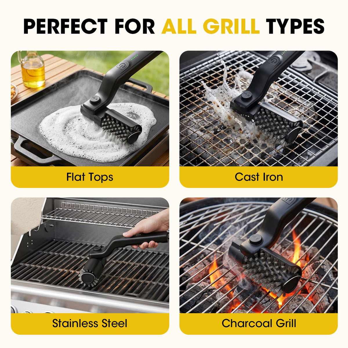 AVVKED electric grill brush with two heads for versatility