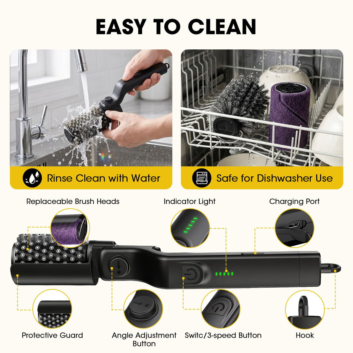 AVVKED electric grill brush USB-C charging for fast recharges