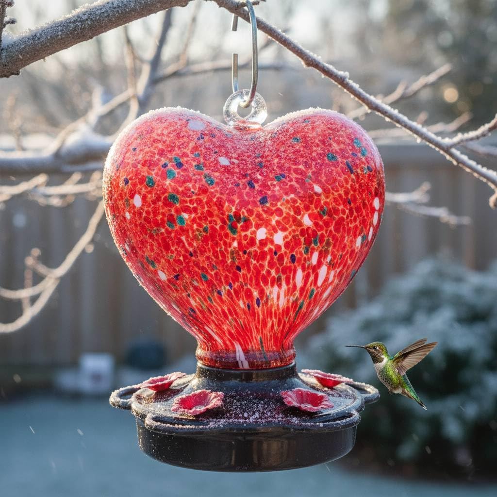 Awa Nest hand blown glass hummingbird feeder with 28 oz capacity for outdoor viewing