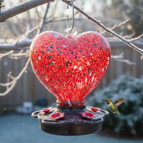 Awa Nest hand blown glass hummingbird feeder with 28 oz capacity for outdoor viewing