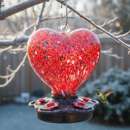 Awa Nest hand blown glass hummingbird feeder with 28 oz capacity for outdoor viewing