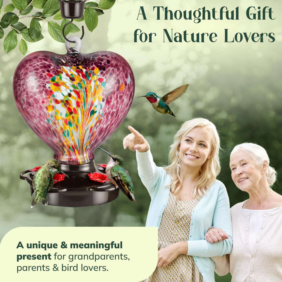 Awa Nest winter-ready hummingbird feeder in purple
