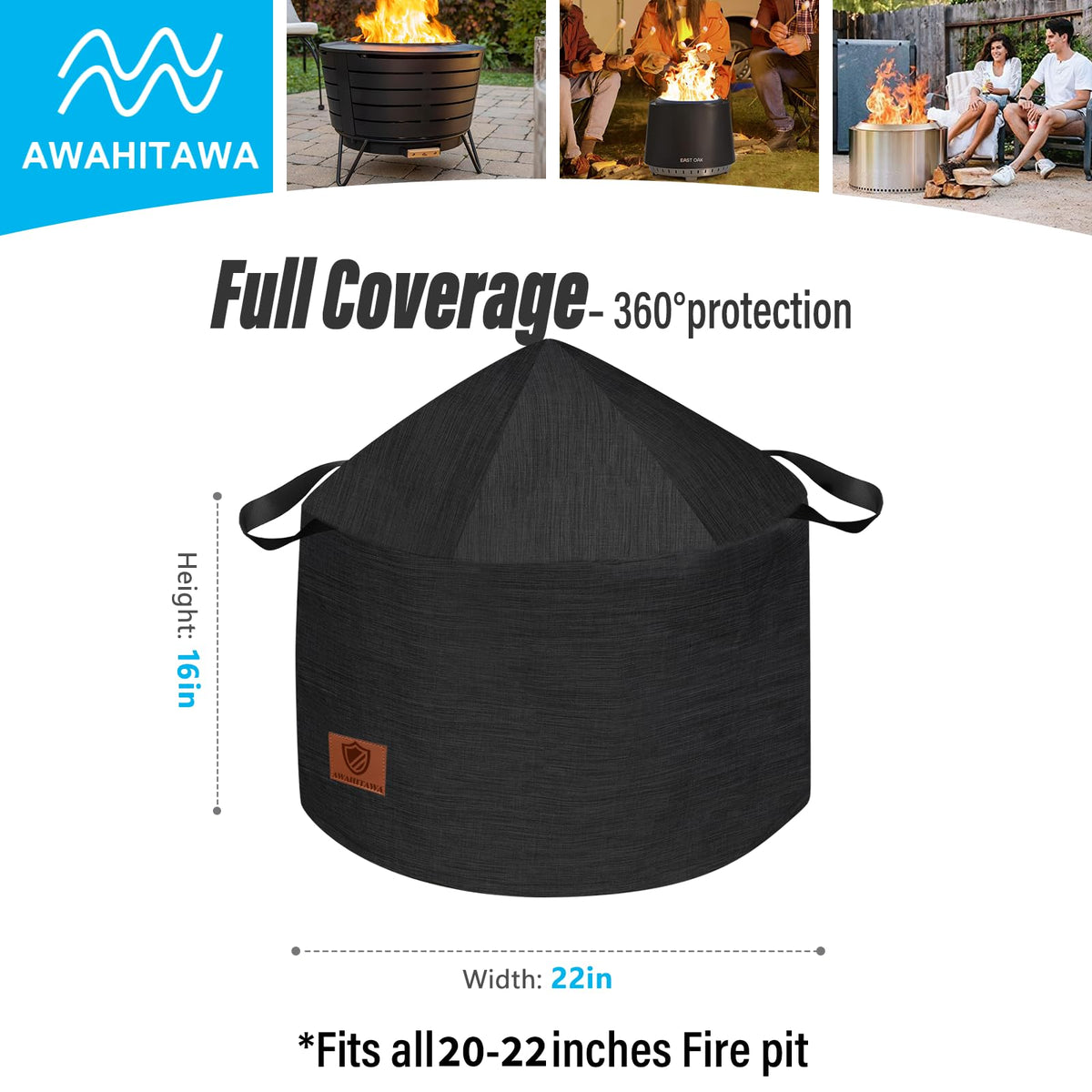 AWAHITAWA round 22x16 inch cover fits snugly around Solo Stove Bonfire.