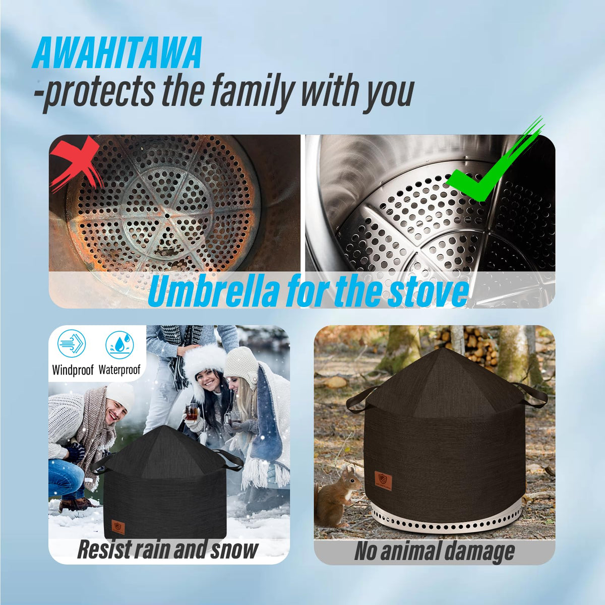AWAHITAWA windproof ring keeps the cover secure during gusts.
