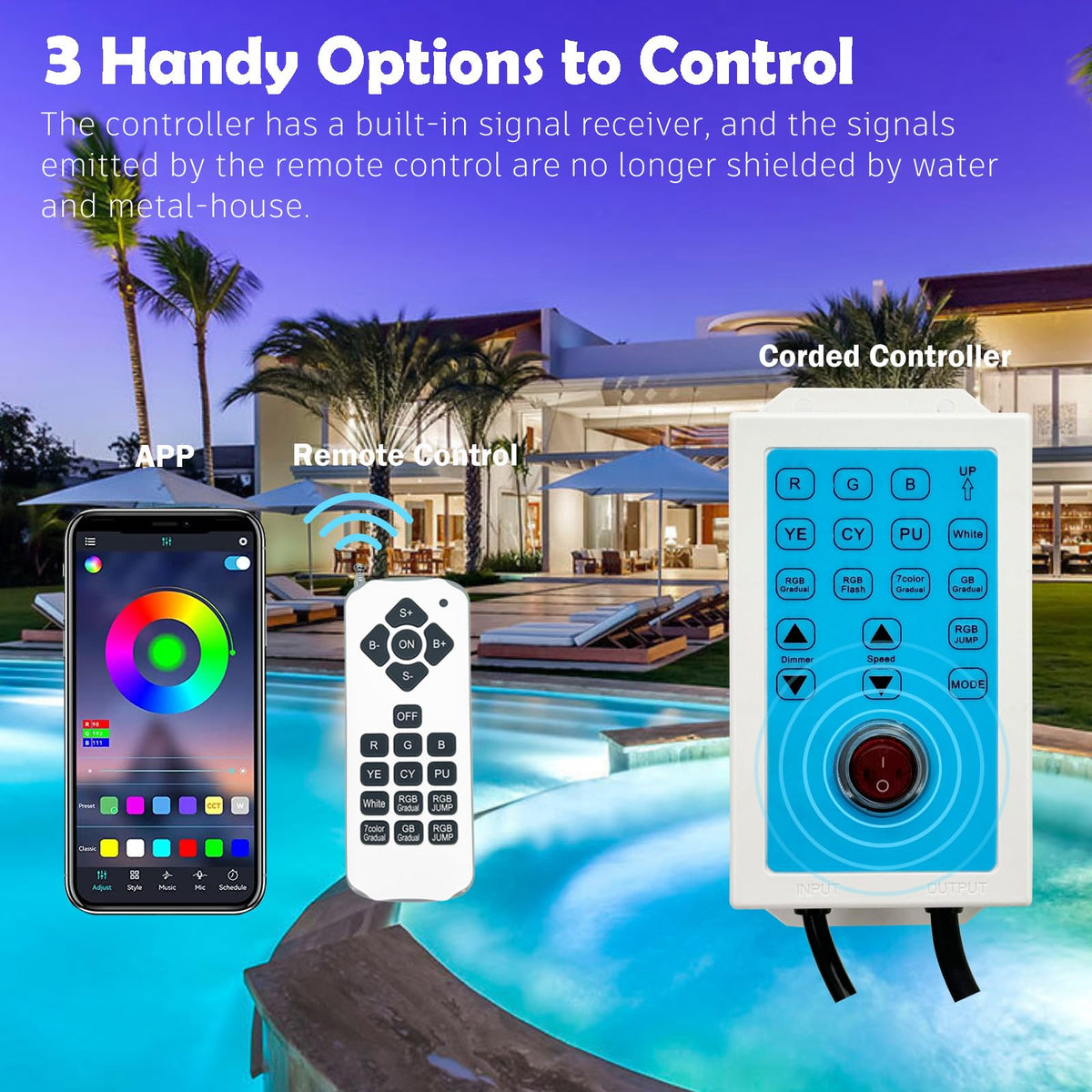 Awanhe pool light app control demonstrated on a mobile device