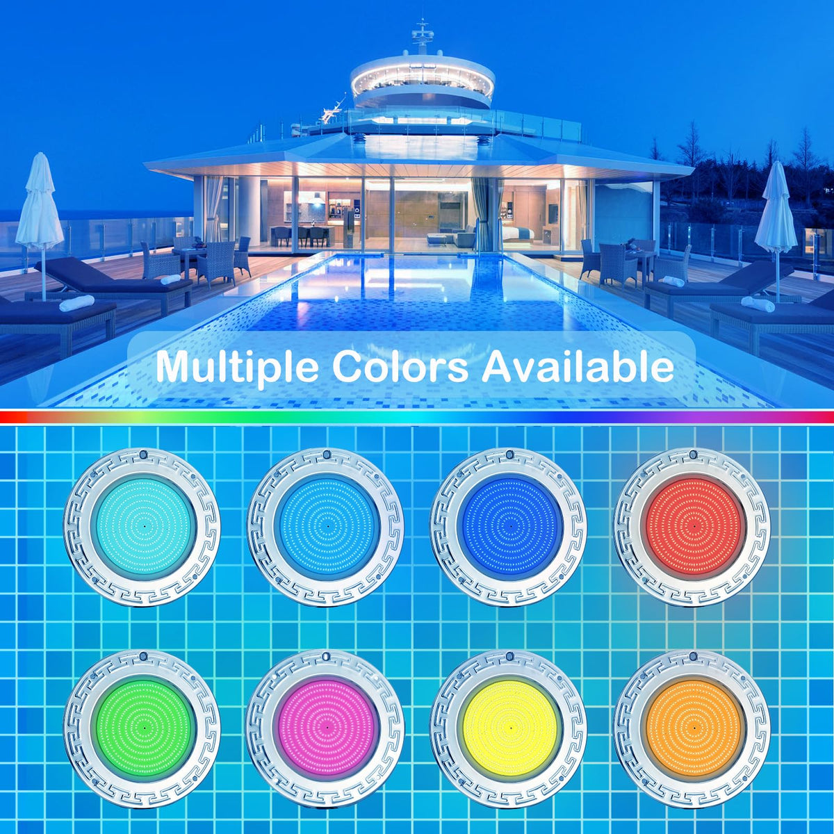 Awanhe seamless stainless 10-inch pool light installed in a wet niche