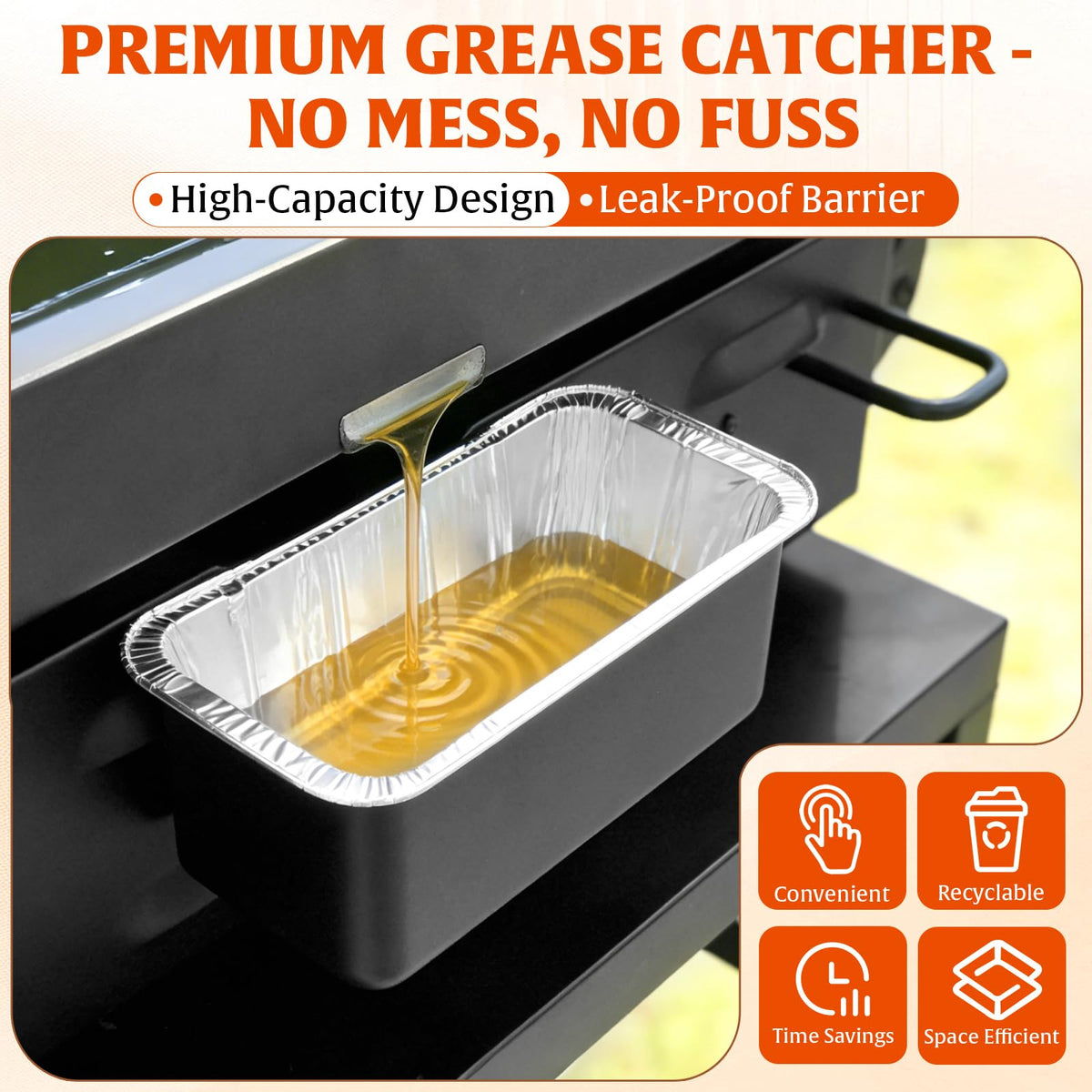AWEASROY foil drip pan in use prevents leaks and simplifies post-grill cleanup