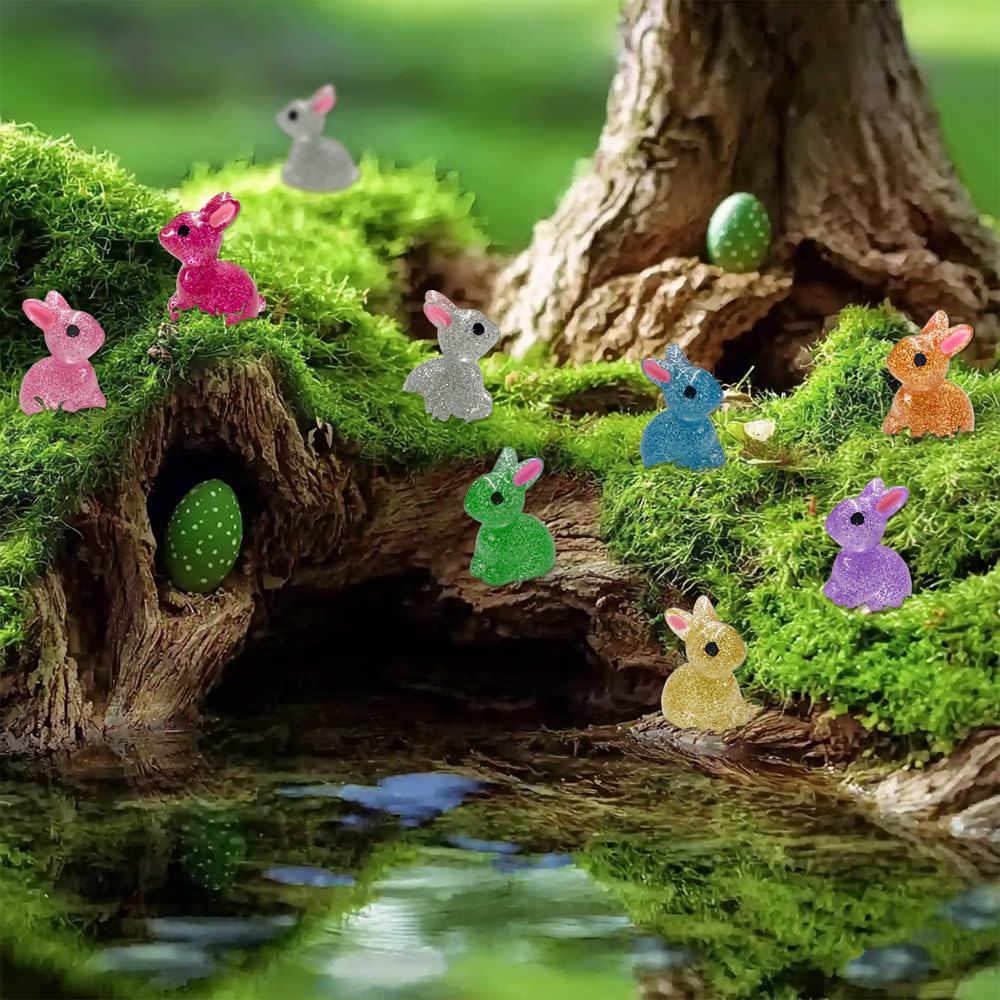 AWEELON fairy garden glow-bunnies scene adds whimsical lighting.