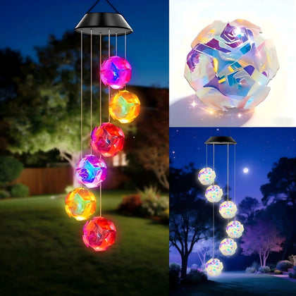 AWENDIETOU rose ball outdoor wind chimes glowing softly at night for garden ambiance