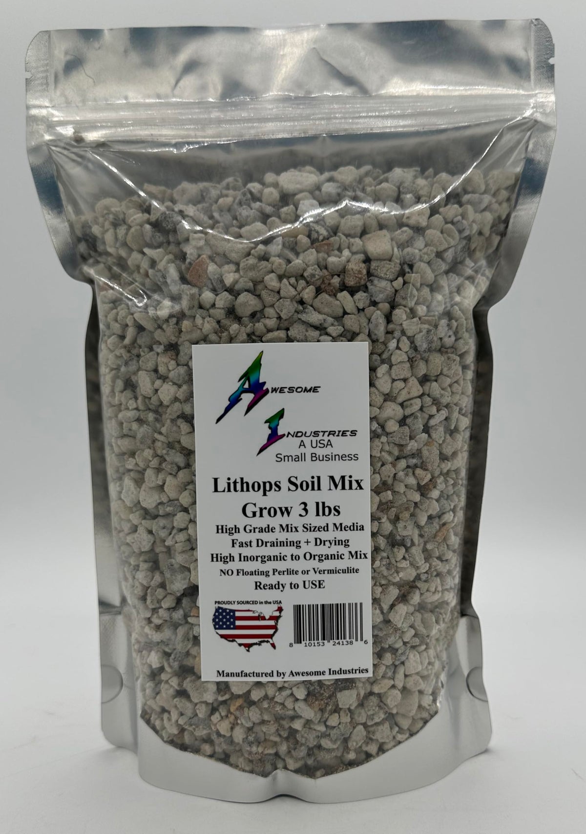 Awesome Industries gritty lithops mix shows diverse grain sizes for aeration and drainage