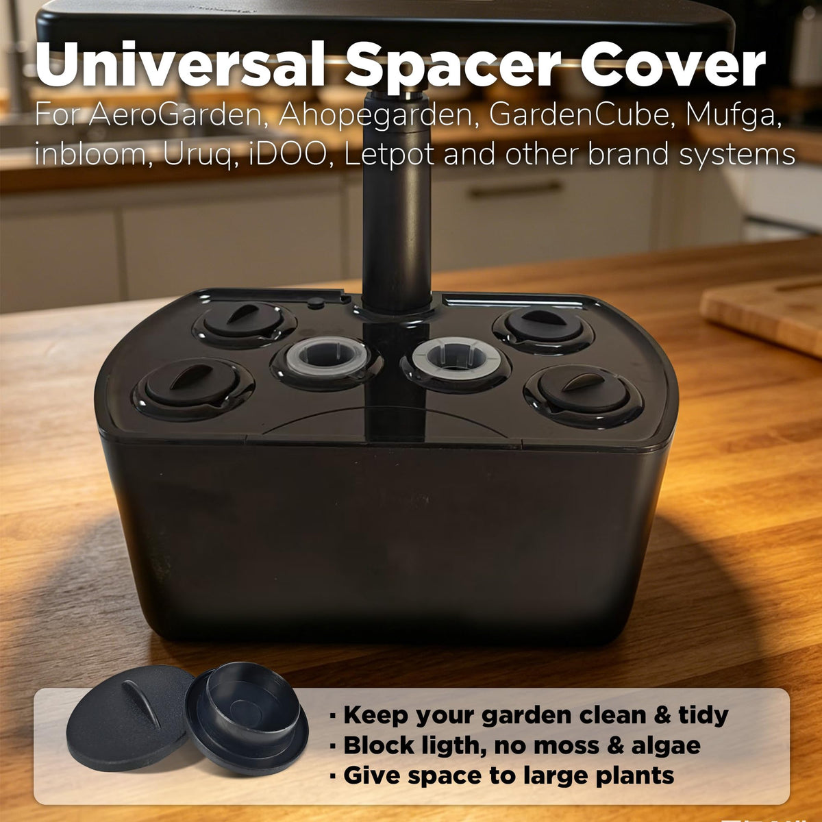 Awesome Plant spacer cap fits 1.1–1.3 inch pod holes on hydroponic kits.
