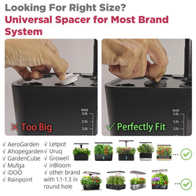 Awesome Plant spacer cap demonstrates compatibility with Aerogarden, iDOO, and other systems.