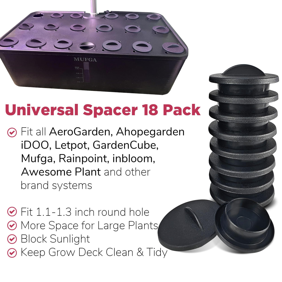 Awesome Plant spacer cap packaging indicating an 18-piece pack for multiple gardens.