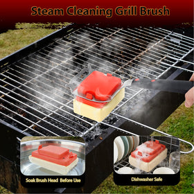 AWGOU grill brush replaceable-head showing durable, high-temp steam cleaning capability