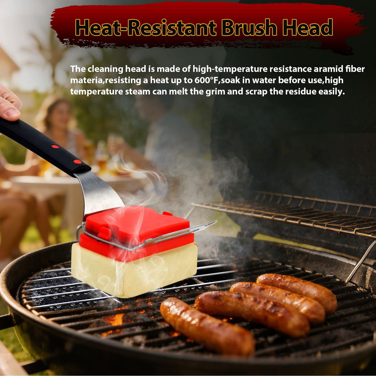 AWGOU grill brush ergonomic handle design keeps hands away from heat