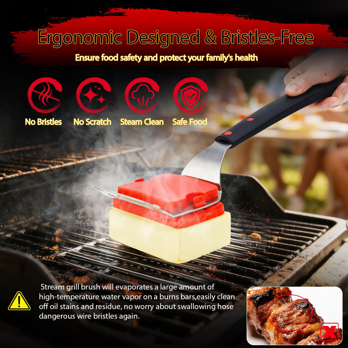 AWGOU grill scraper notch pattern for deep cleaning various bar shapes