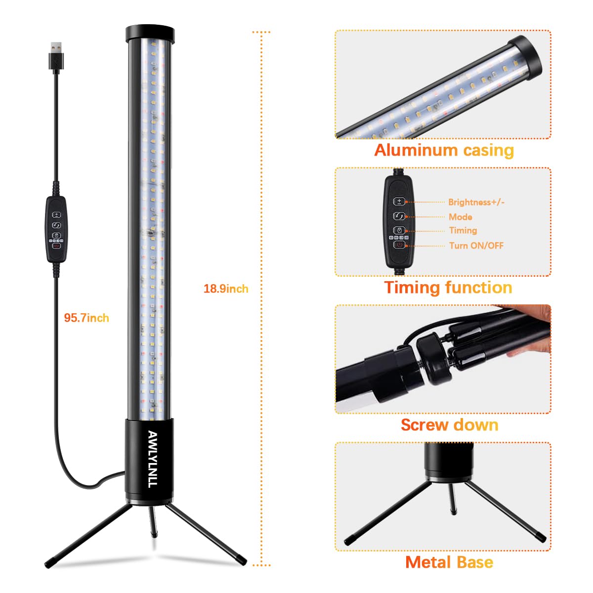 AWLYLNLL easy-assembly plant lamp with long power cord for convenience.