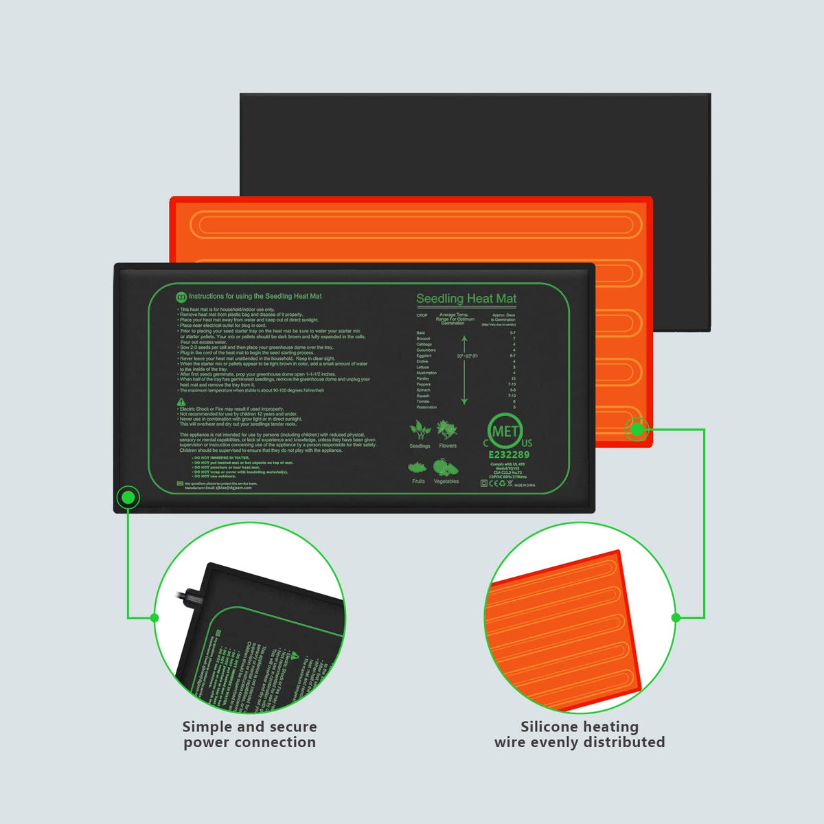 AWLYLNLL energy-saving 21W mat showcases low power operation for efficient germination warmth.