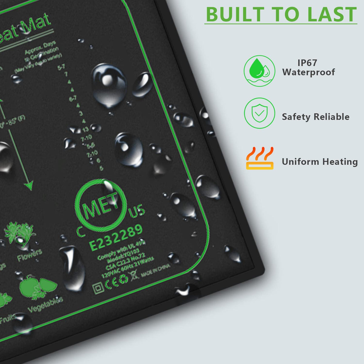 AWLYLNLL IP67 waterproof heat mat emphasizes easy cleaning and water resistance.