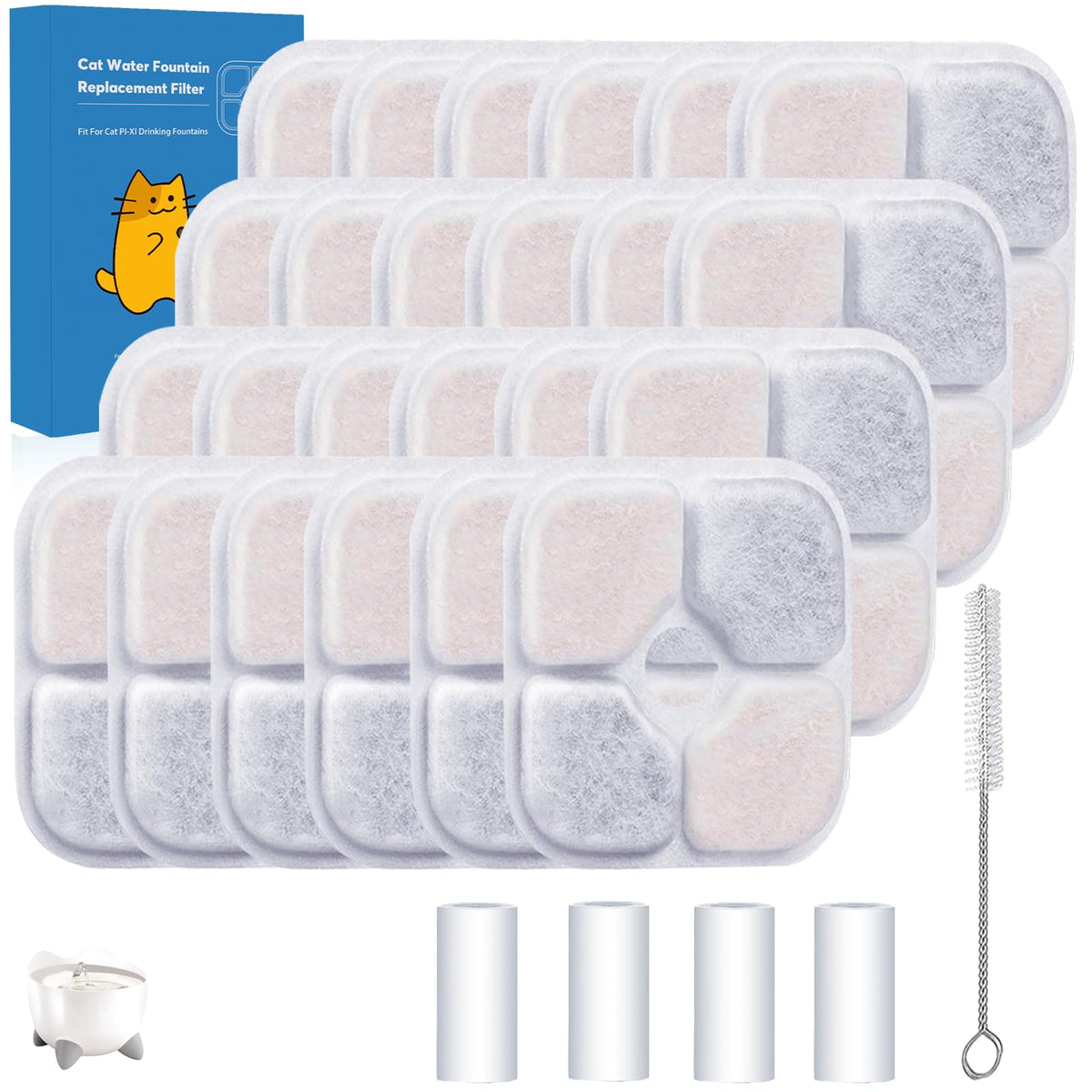 AWoHH pixi compatible filter 24 pack shows complete replacement kit for cat fountain