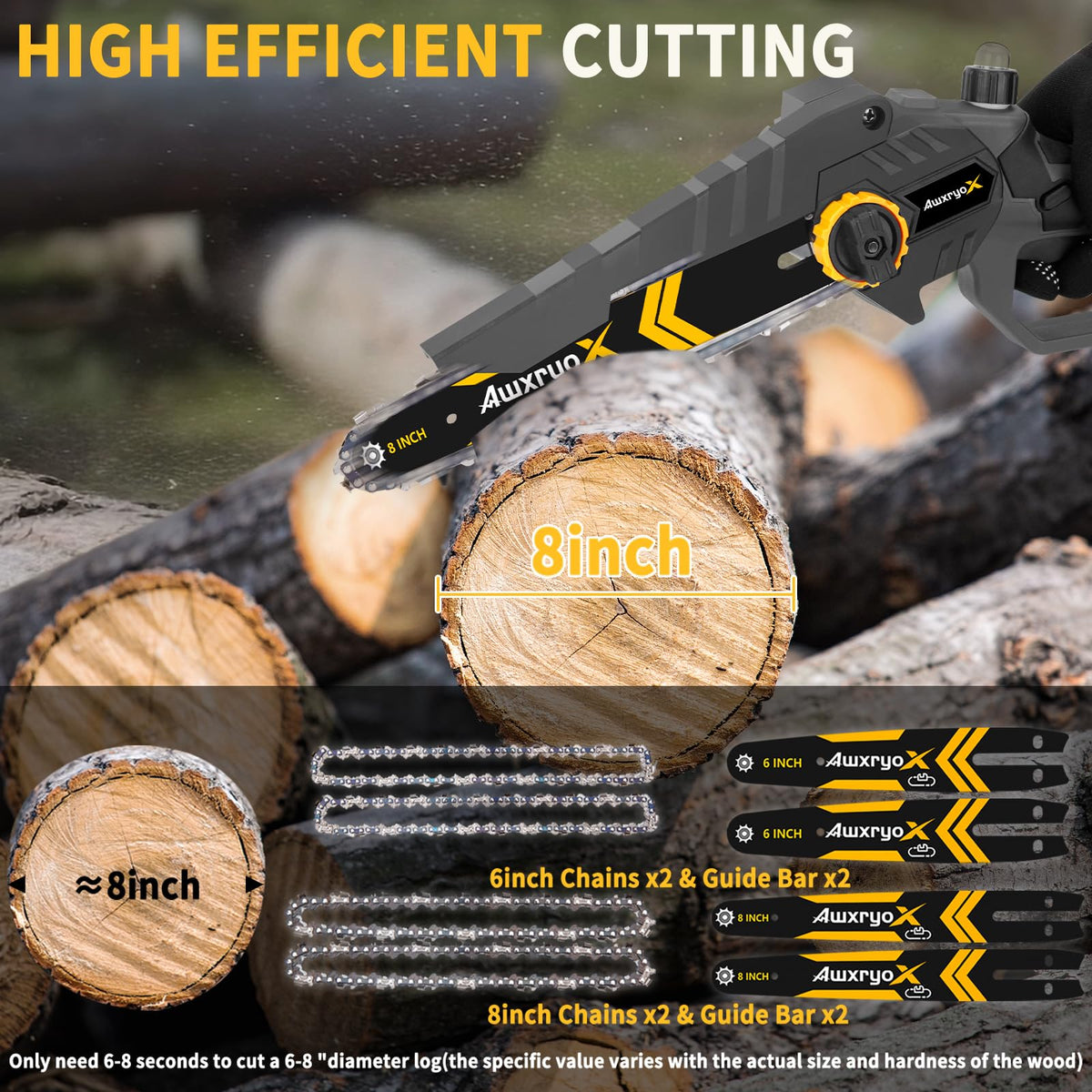AwxryoX 8in and 6in setup for versatile timber cutting