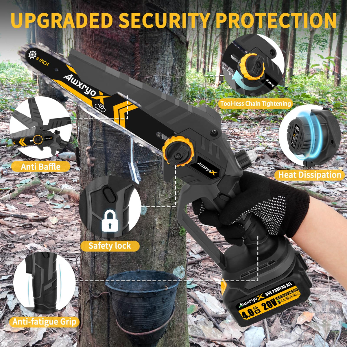 AwxryoX automatic oiling system maintains chain lubrication during use