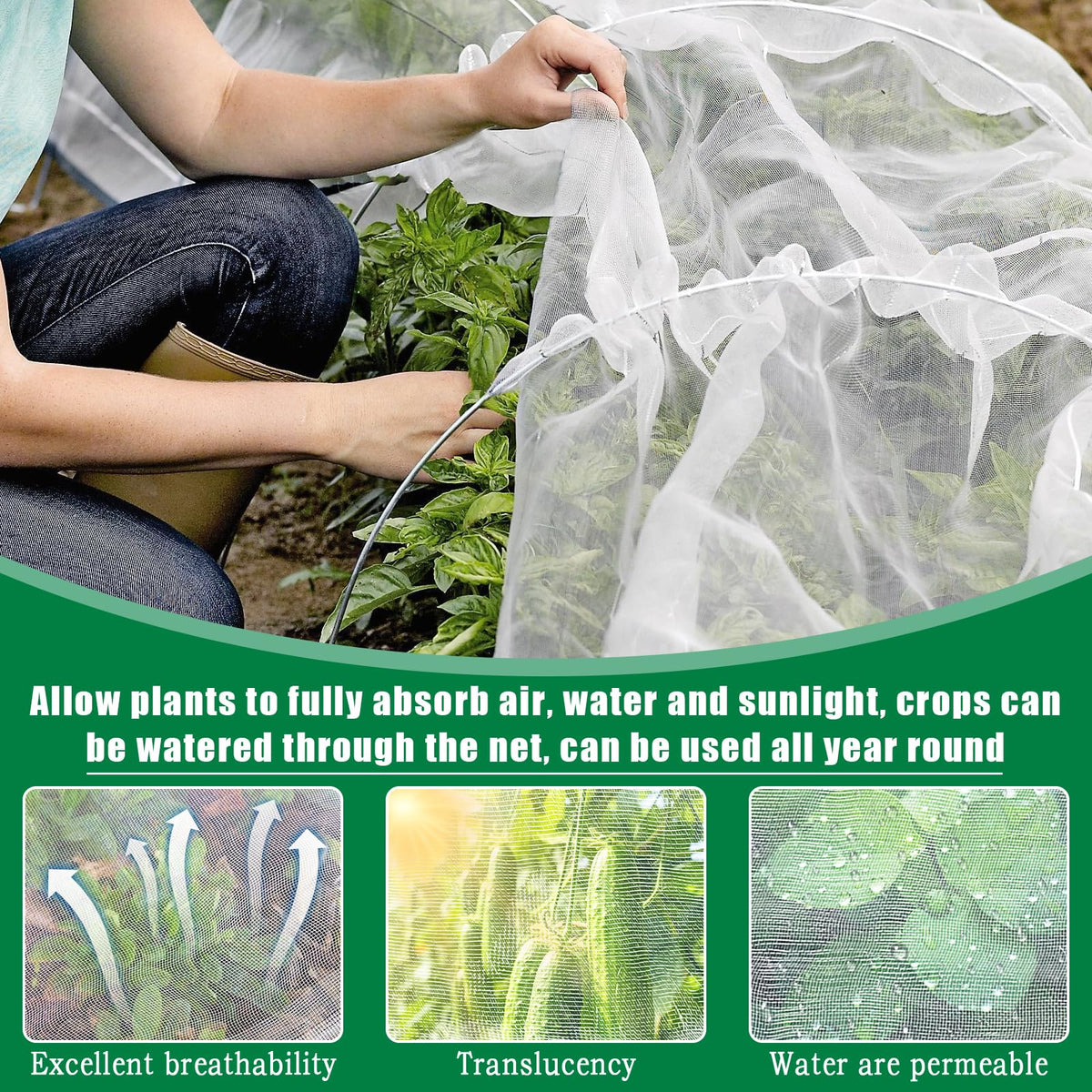 Axcoix easy-to-adjust netting fits blueberries and strawberries securely, enabling breathable coverage.