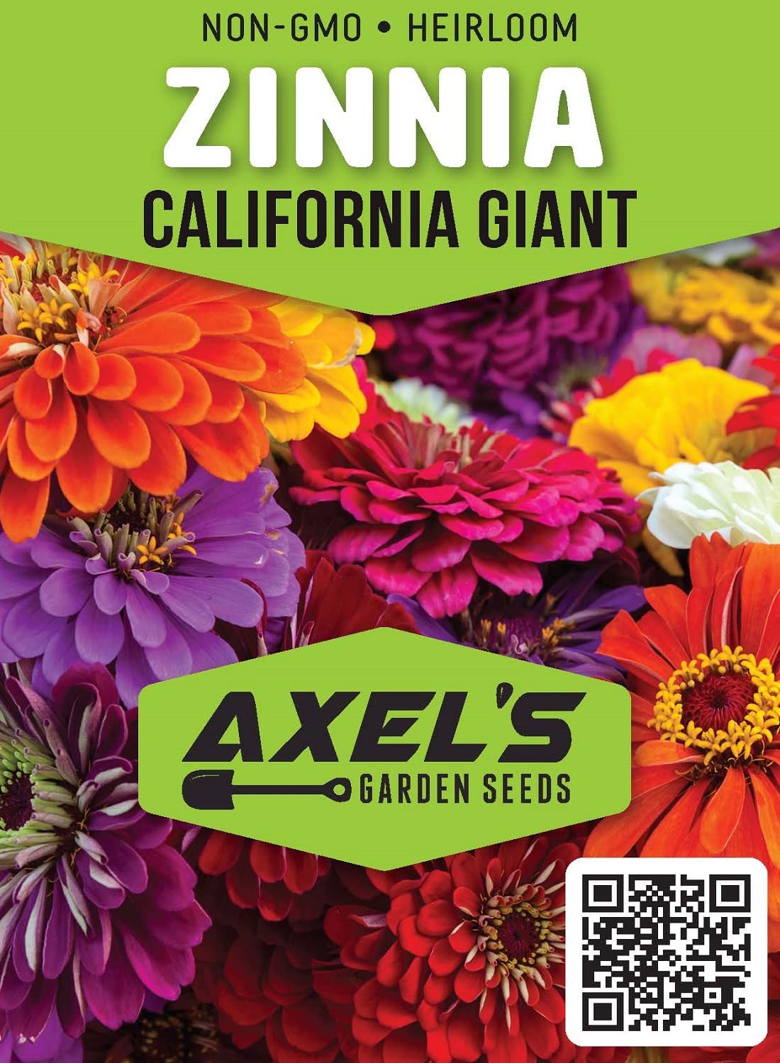 Axel's Garden Seeds California Giant Zinnia packet back with growing instructions for easy at home planning.