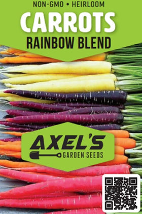 Axels Garden Seeds heirloom rainbow carrot varieties display diverse colors.