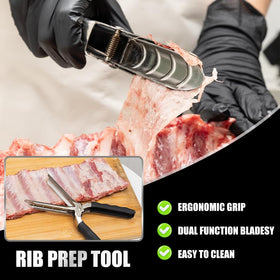 Close-up of Axewqn rib membrane tool dual blades for precise membrane removal.