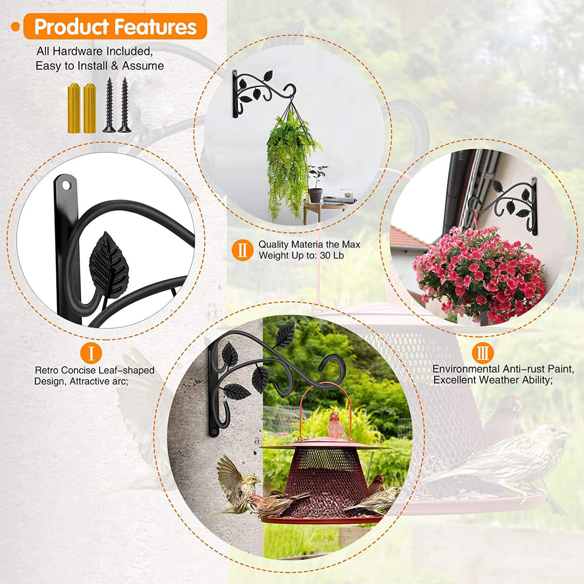 Axgo leaf-shaped bracket emphasizes vintage charm perfect for hanging baskets