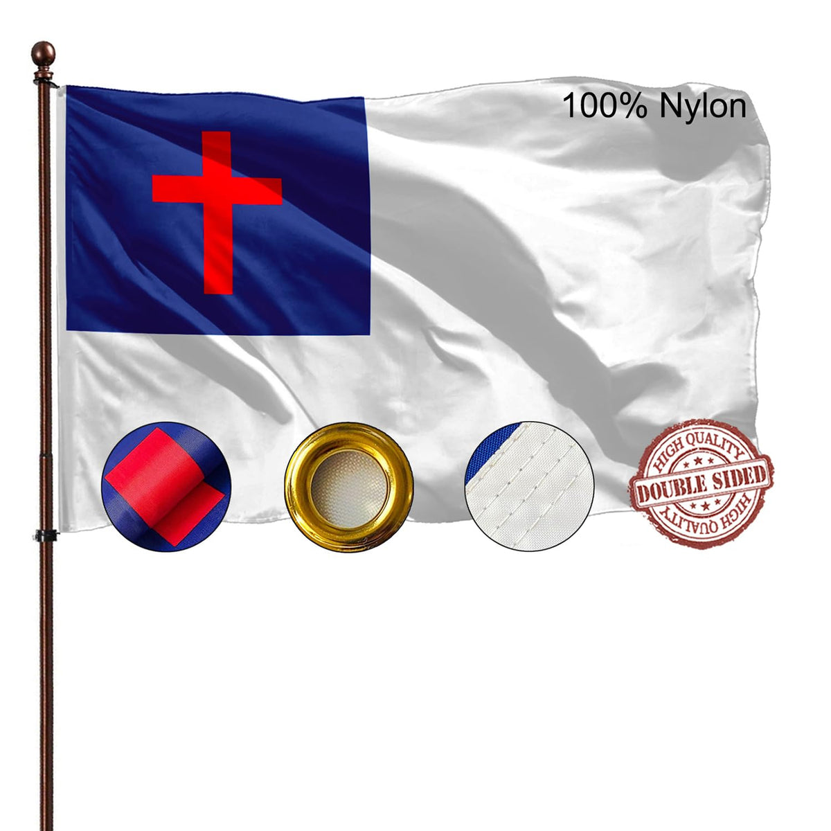 AXJBW Christian cross flag double-sided 3x5 for visibility from both directions.