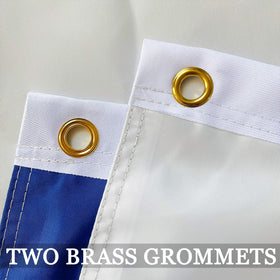 AXJBW flag includes two brass grommets for secure hanging.