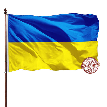 AXJBW double-sided Ukraine flag 3x5 for outdoor use, readable from both sides.