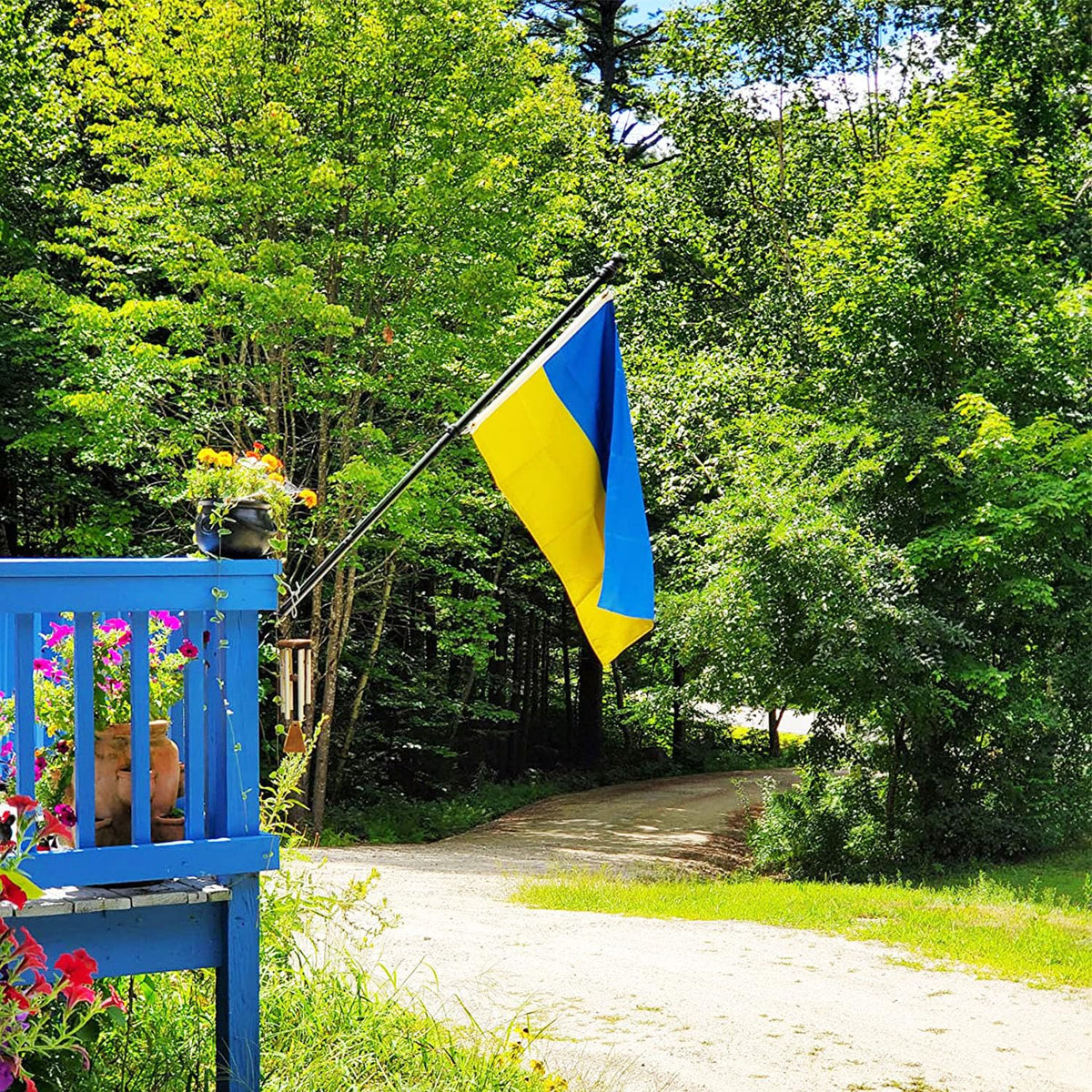 AXJBW Ukraine flag with canvas header and brass grommets, durable outdoors.