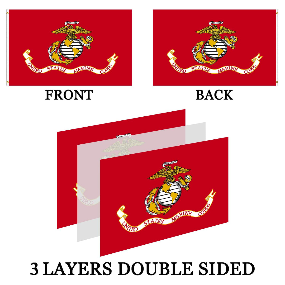 AXJBW USMC flag double-sided design viewed from front