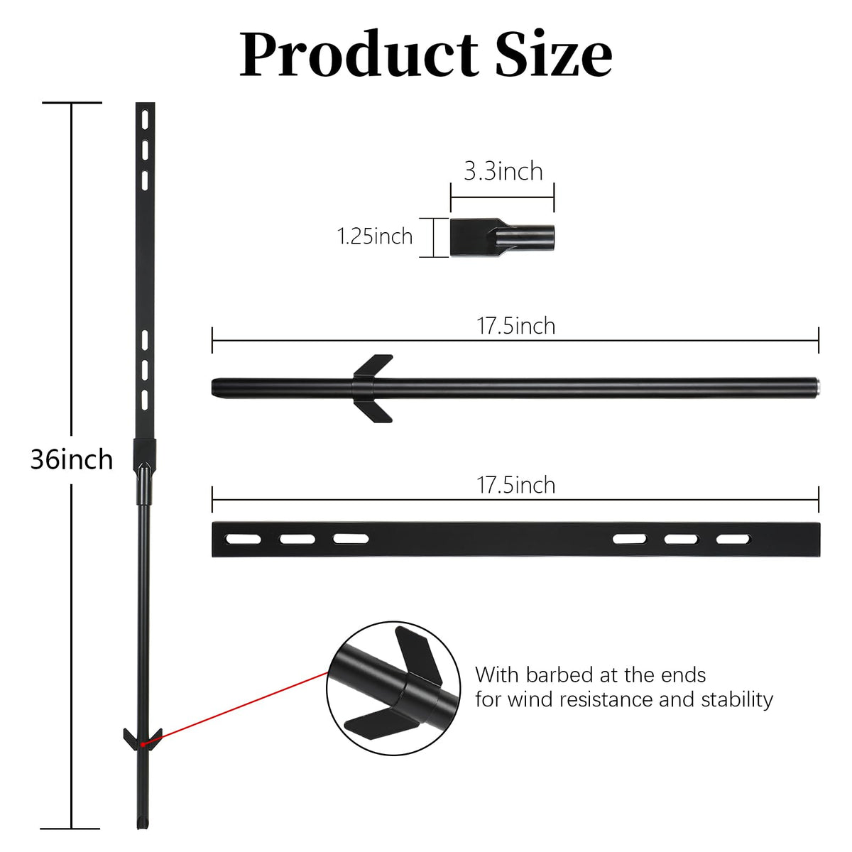 Axmorety barbed base anchors signs securely against wind and rain.