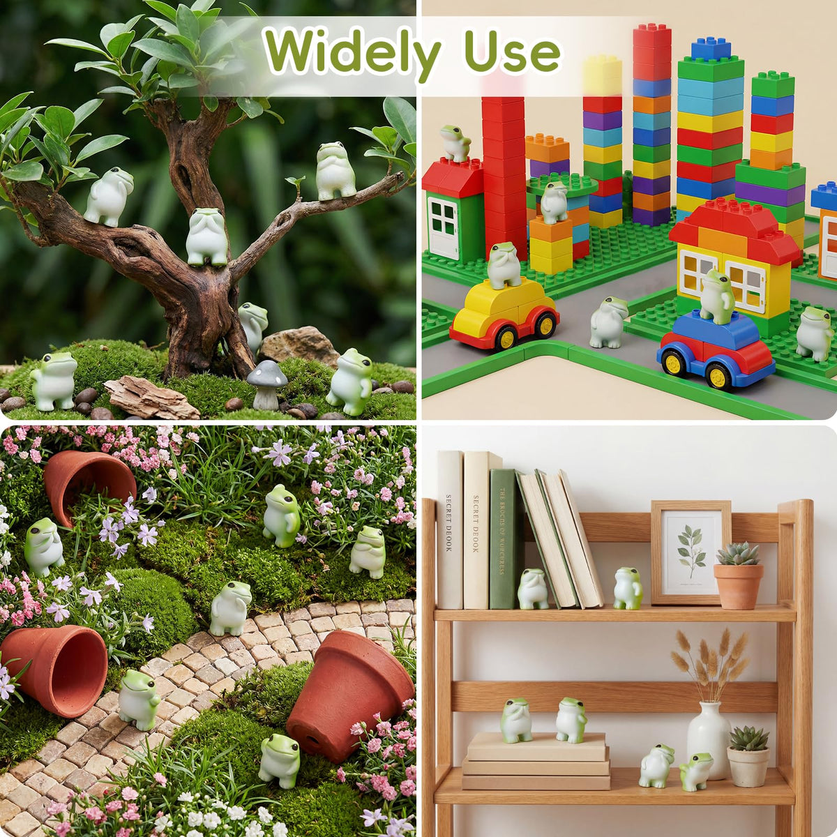Ayadon desk and home frogs figurines brighten shelves and workspaces.