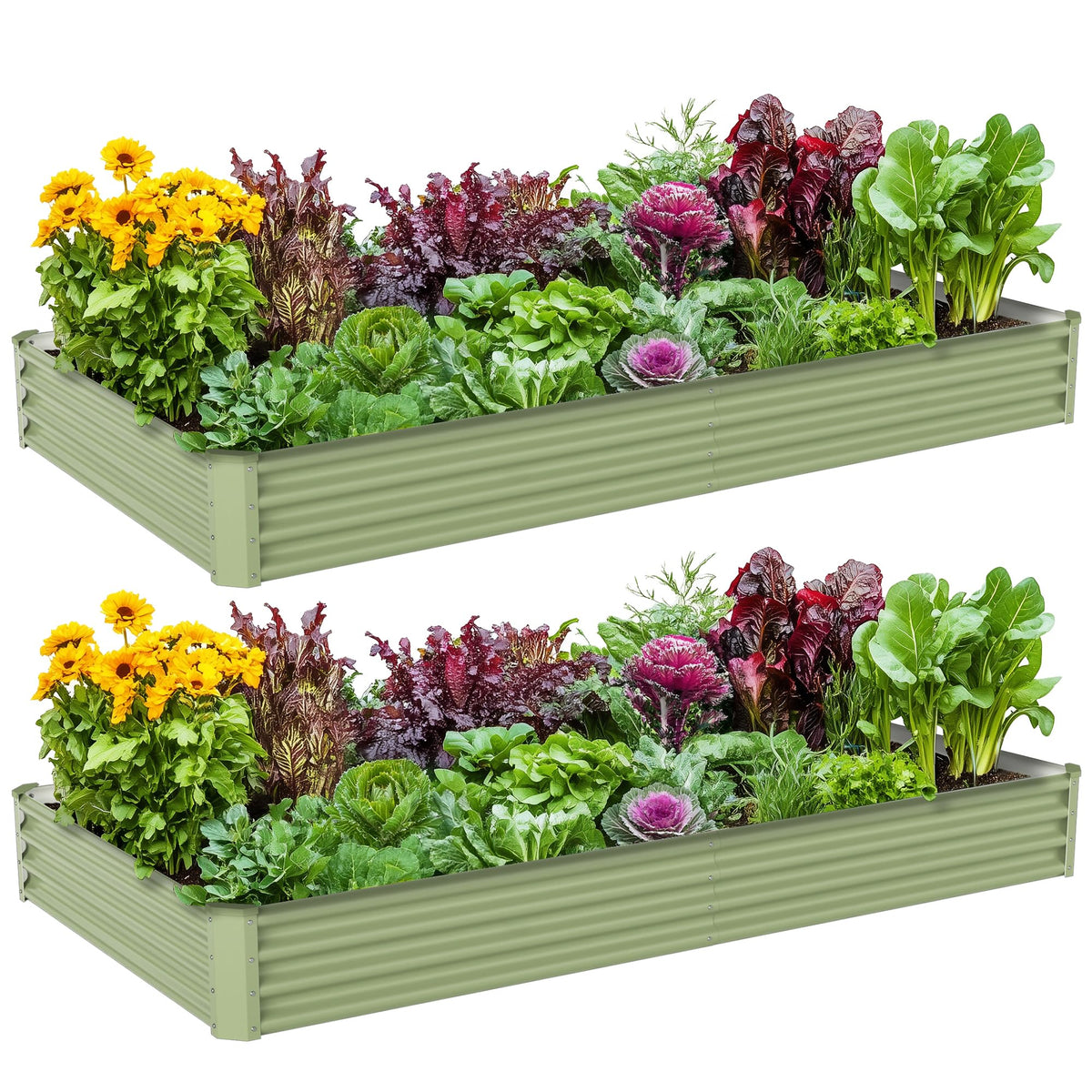 Ayen Guard 2PCS galvanized raised bed front view, durable outdoor vegetable planter.