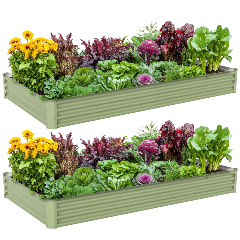 Ayen Guard 2PCS galvanized raised bed front view, durable outdoor vegetable planter.