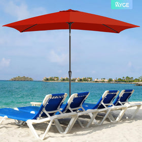 Ayge 6.5x10ft rectangular patio umbrella backyard-deck use covers dining spaces.