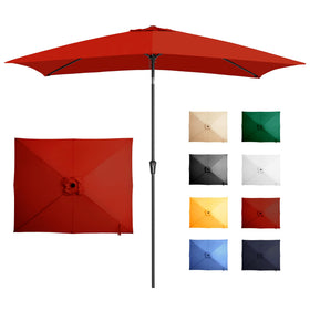 Ayge 6.5x10ft rectangular patio umbrella canopy provides broad shade for dining al fresco.