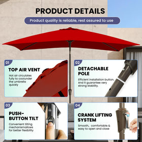 Ayge 6.5x10ft rectangular patio umbrella crank-tilt enables easy shade adjustment.
