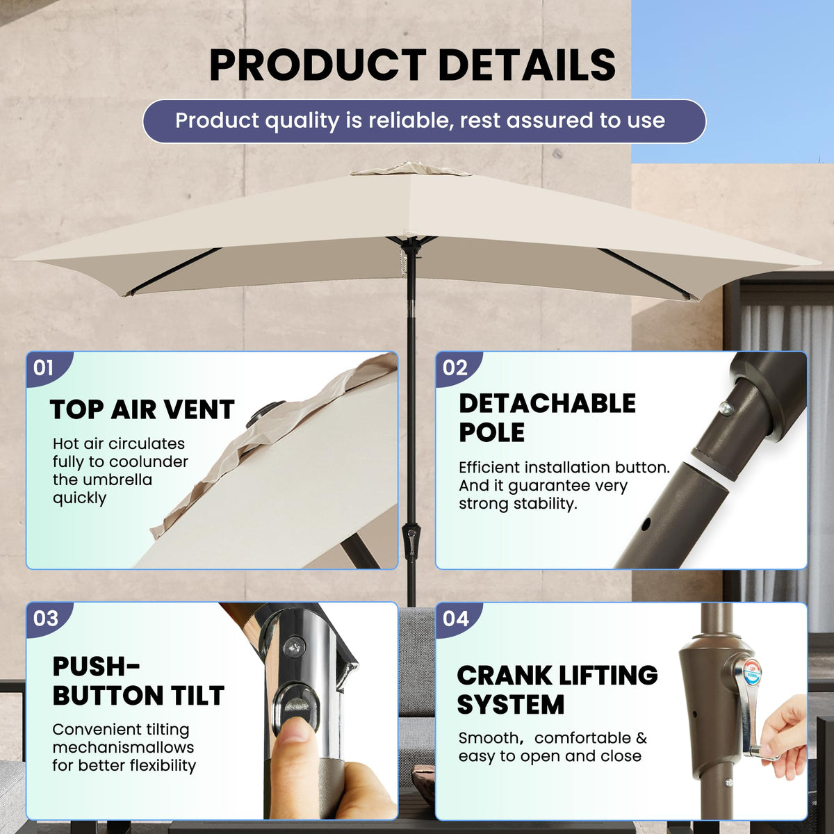 Ayge umbrella crank tilt showing adjustable shade for afternoon sun